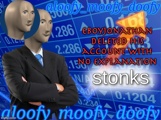 Does anybody know what happened? | eboyjonathan deleted his account with no explanation | image tagged in aloofy_moofy_doofy announcement template | made w/ Imgflip meme maker