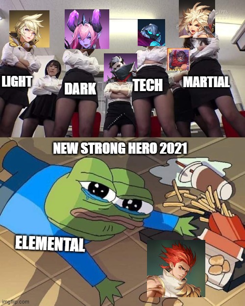 no | LIGHT; DARK; MARTIAL; TECH; NEW STRONG HERO 2021; ELEMENTAL | image tagged in game | made w/ Imgflip meme maker