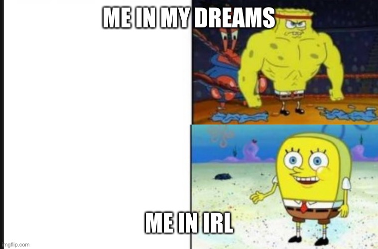 Strong VS Weak Spongebob | ME IN MY DREAMS; ME IN IRL | image tagged in strong vs weak spongebob | made w/ Imgflip meme maker