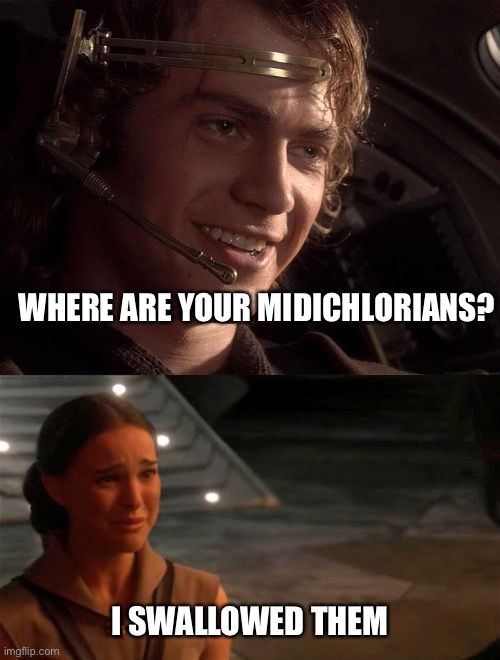 WHERE ARE YOUR MIDICHLORIANS? I SWALLOWED THEM | image tagged in this is where the fun begins,padme you're breaking my heart | made w/ Imgflip meme maker