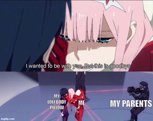 only pain.... | MY LOLI BODY PILLOW; MY PARENTS; ME | image tagged in loli,anime,darling in the franxx | made w/ Imgflip meme maker