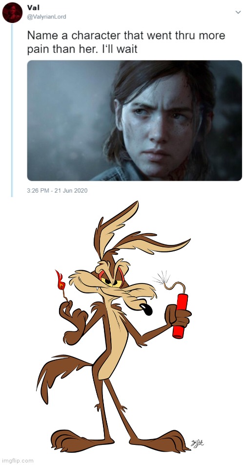 Poor wile e | image tagged in name one character who went through more pain than her | made w/ Imgflip meme maker