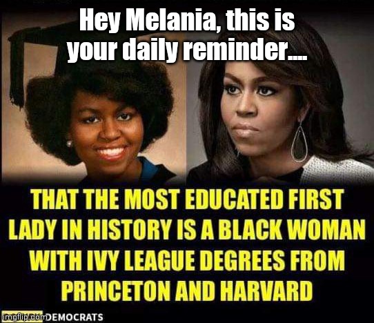 Michelle and Melania | Hey Melania, this is your daily reminder.... | image tagged in michelle obama | made w/ Imgflip meme maker