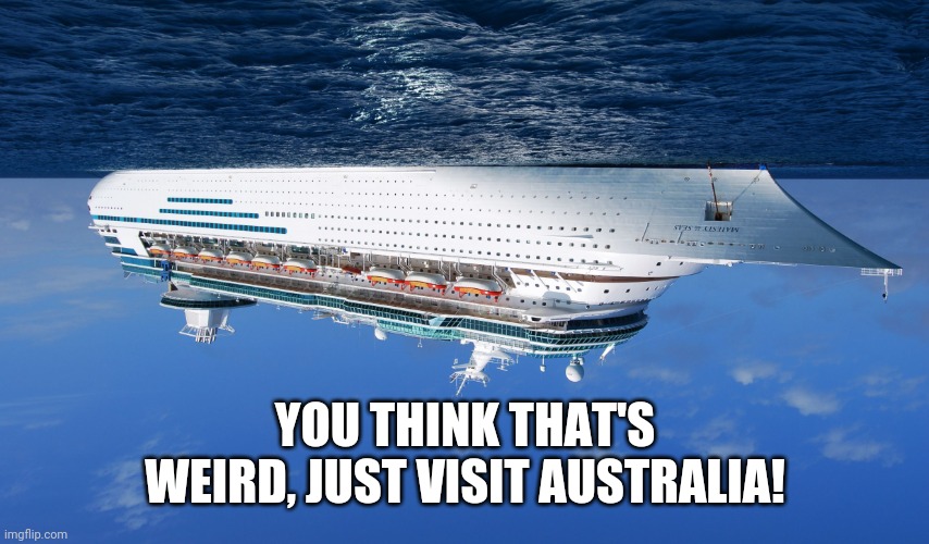 Cruise Ship | YOU THINK THAT'S WEIRD, JUST VISIT AUSTRALIA! | image tagged in cruise ship | made w/ Imgflip meme maker