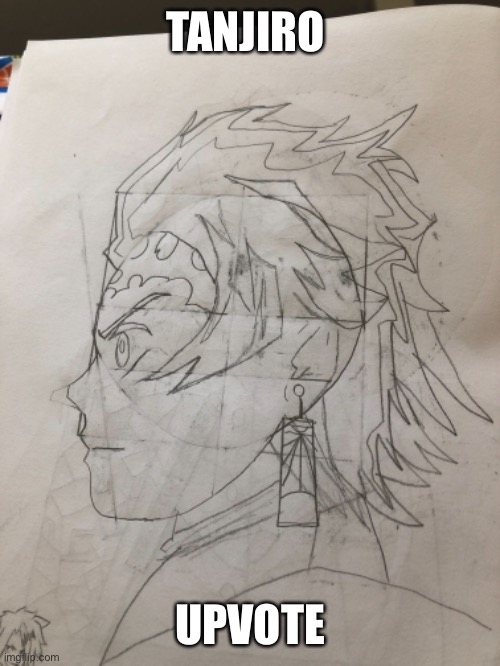 Tanjiro side view (Ignore the upvote begging -_-) |  TANJIRO; UPVOTE | image tagged in demon slayer,anime,drawing,memes | made w/ Imgflip meme maker