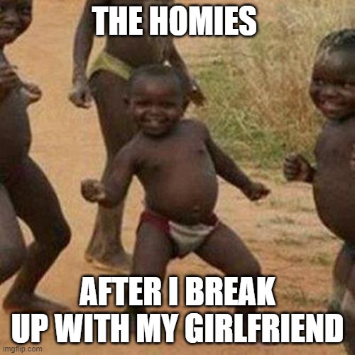 Third World Success Kid | THE HOMIES; AFTER I BREAK UP WITH MY GIRLFRIEND | image tagged in memes,third world success kid | made w/ Imgflip meme maker