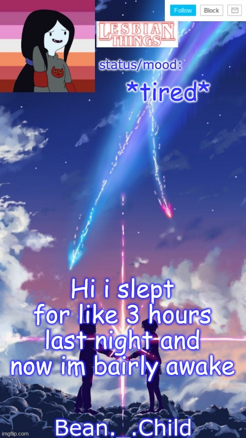 *tired*; Hi i slept for like 3 hours last night and now im bairly awake | image tagged in beans anime temp | made w/ Imgflip meme maker