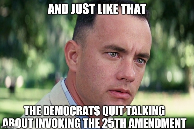 C'mon, Nance! Invoke it. Actually, no. Not Kamala! | AND JUST LIKE THAT; THE DEMOCRATS QUIT TALKING ABOUT INVOKING THE 25TH AMENDMENT | image tagged in memes,and just like that | made w/ Imgflip meme maker