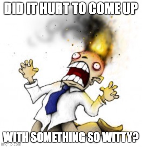 Response to dumb posts | DID IT HURT TO COME UP; WITH SOMETHING SO WITTY? | image tagged in head explode | made w/ Imgflip meme maker