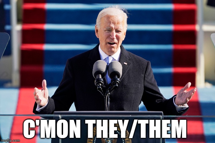 Joe Biden gets woke | C'MON THEY/THEM | image tagged in joe biden,political humor,political meme,c'mon man,woke culture | made w/ Imgflip meme maker