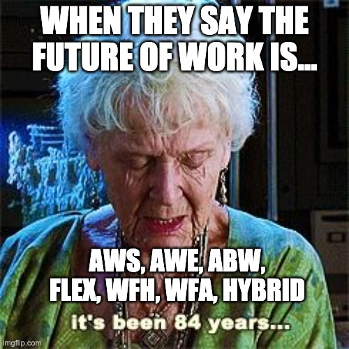 AWS, AWE, ABW, FLEX, WFH, WFA, HYBRID image tagged in it's been 84 yea...