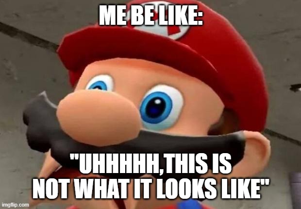 ME BE LIKE: "UHHHHH,THIS IS NOT WHAT IT LOOKS LIKE" | image tagged in mario wtf | made w/ Imgflip meme maker