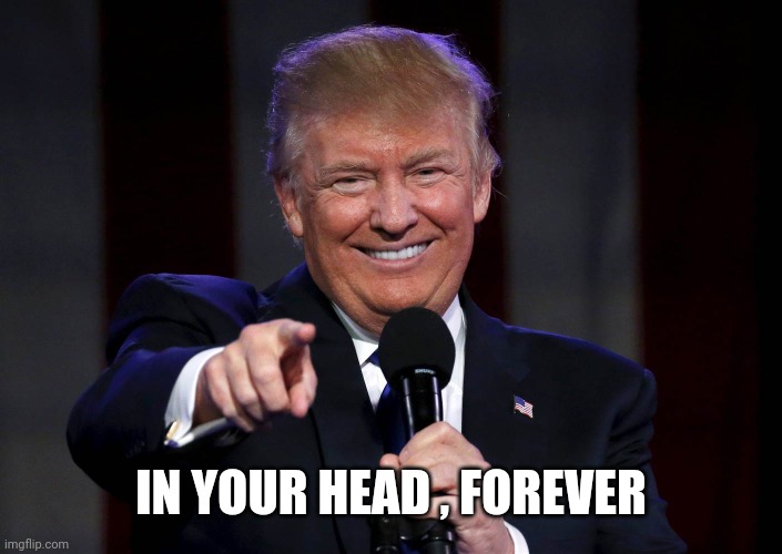 Trump laughing at haters | IN YOUR HEAD , FOREVER | image tagged in trump laughing at haters | made w/ Imgflip meme maker