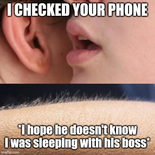 Husband chet wife | I CHECKED YOUR PHONE; *i hope he doesn't know I was sleeping with his boss* | image tagged in whisper and goosebumps | made w/ Imgflip meme maker