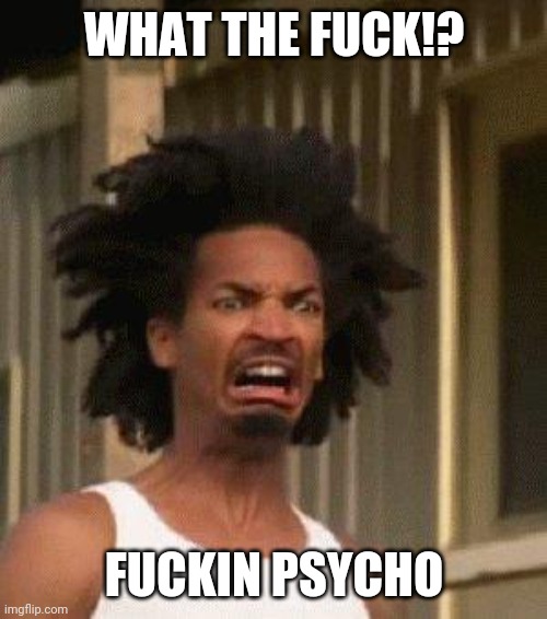 Disgusted Face | WHAT THE FUCK!? FUCKIN PSYCHO | image tagged in disgusted face | made w/ Imgflip meme maker