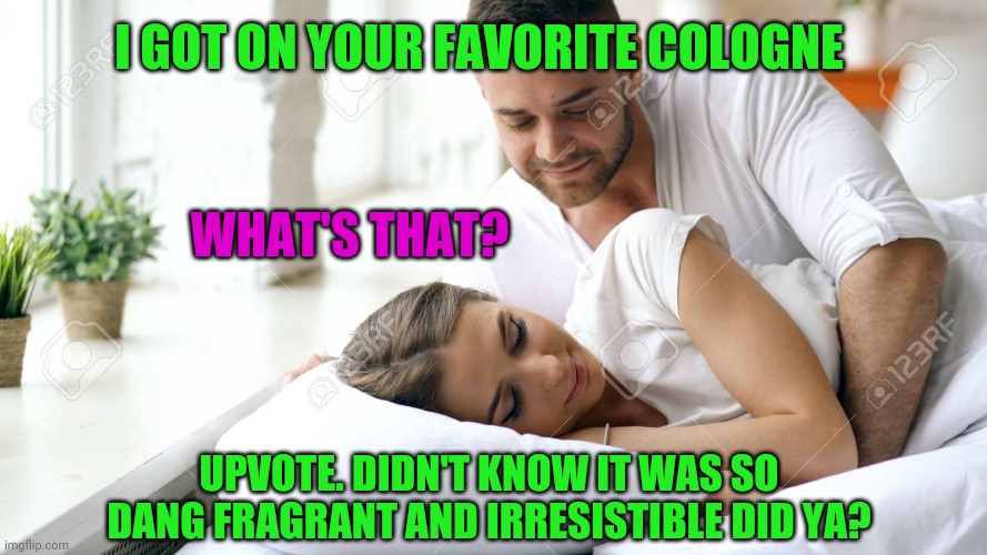 Wake Up Babe | I GOT ON YOUR FAVORITE COLOGNE; WHAT'S THAT? UPVOTE. DIDN'T KNOW IT WAS SO DANG FRAGRANT AND IRRESISTIBLE DID YA? | image tagged in wake up babe,upvote | made w/ Imgflip meme maker