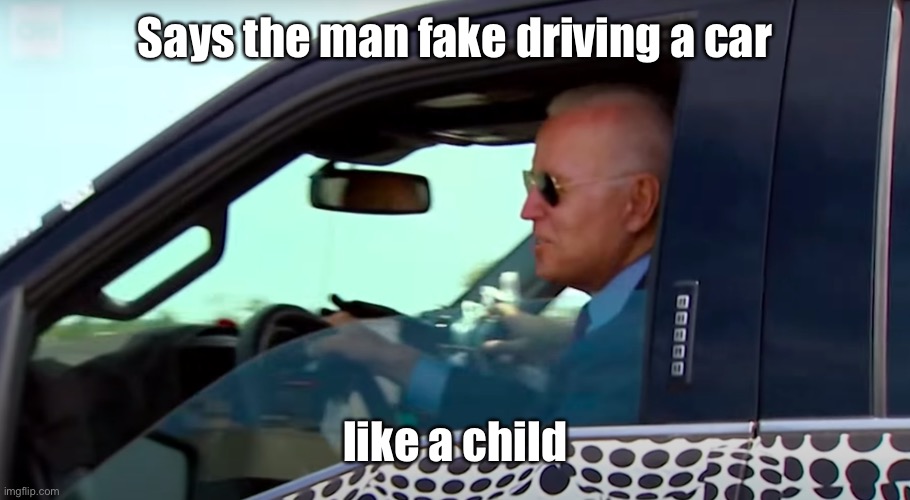 Says the man fake driving a car like a child | made w/ Imgflip meme maker