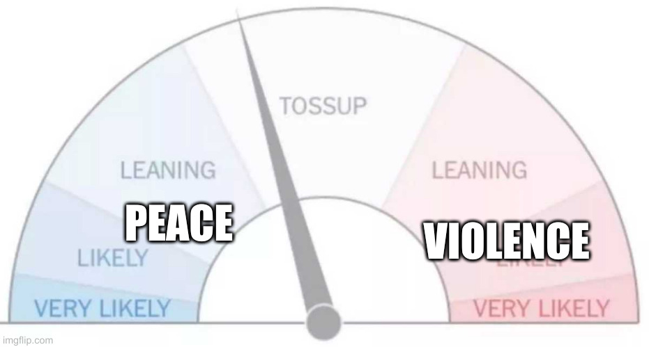predictions for the hot summer of 2021 | PEACE; VIOLENCE | image tagged in tossup,riots | made w/ Imgflip meme maker