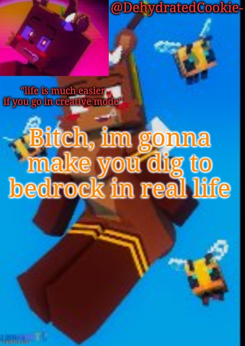 Bia announcement template | Bitch, im gonna make you dig to bedrock in real life | image tagged in bia announcement template | made w/ Imgflip meme maker
