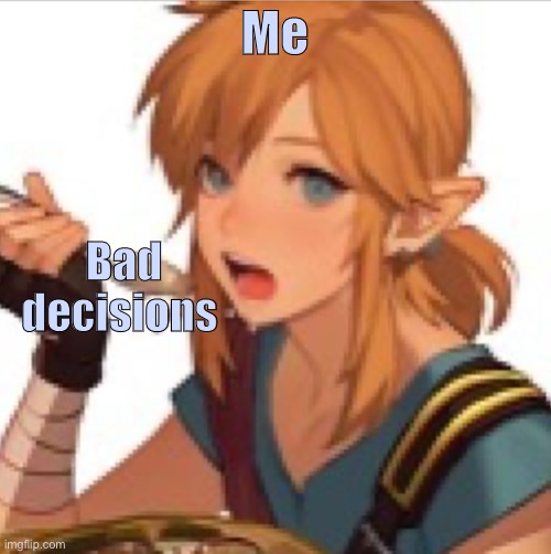 This photo of link is perfect | Me; Bad decisions | image tagged in link,legend of zelda,oatmeal | made w/ Imgflip meme maker