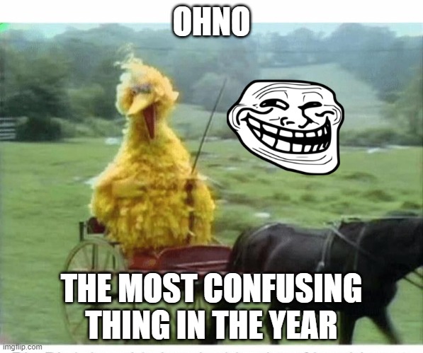 uhm... | OHNO; THE MOST CONFUSING THING IN THE YEAR | image tagged in big bird in carriage | made w/ Imgflip meme maker