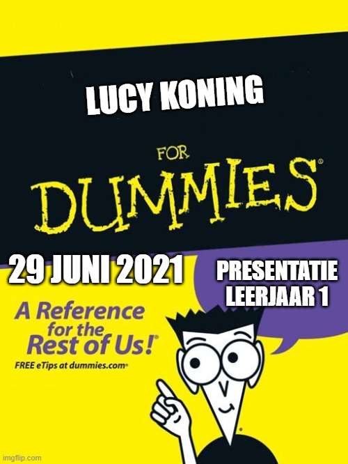For dummies book | LUCY KONING; PRESENTATIE LEERJAAR 1; 29 JUNI 2021 | image tagged in for dummies book | made w/ Imgflip meme maker