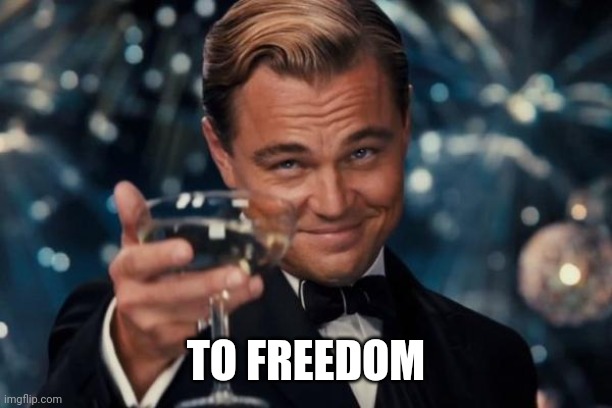 Leonardo Dicaprio Cheers | TO FREEDOM | image tagged in memes,leonardo dicaprio cheers | made w/ Imgflip meme maker