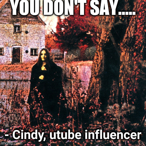 sabbath | YOU DON'T SAY..... - Cindy, utube influencer | image tagged in sabbath | made w/ Imgflip meme maker