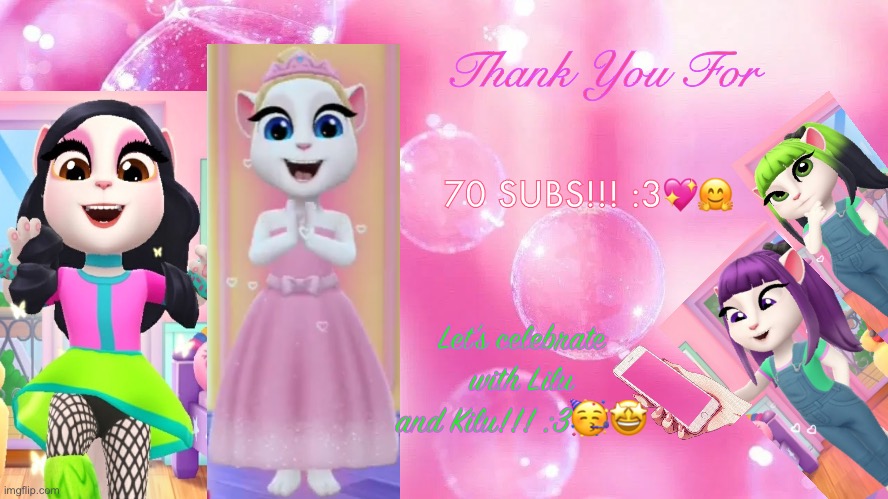 Subs | Thank You For; 70 SUBS!!! :3💖🤗; Let’s celebrate with Lilu and Kilu!!! :3🥳🤩 | made w/ Imgflip meme maker