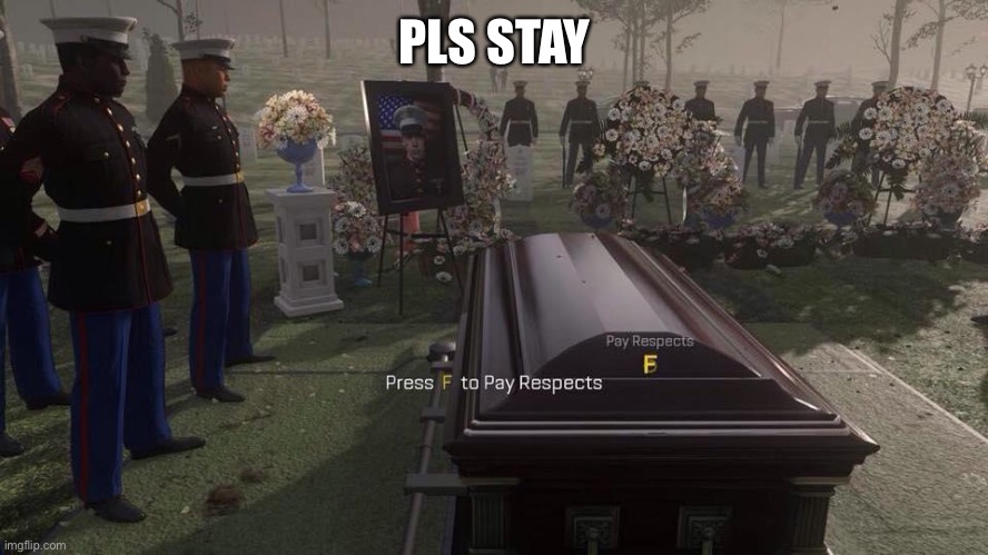 Press F to Pay Respects | PLS STAY | image tagged in press f to pay respects | made w/ Imgflip meme maker