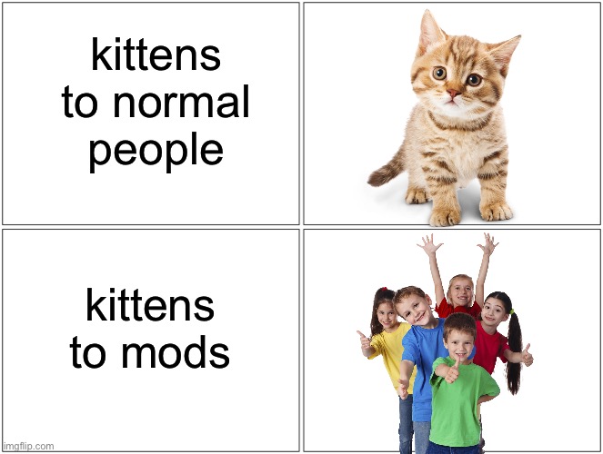 T R U E | kittens to normal people; kittens to mods | image tagged in memes,blank comic panel 2x2,mods,kittens | made w/ Imgflip meme maker