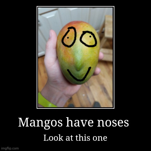 Mango got dem noses | Mangos have noses | Look at this one | image tagged in funny,demotivationals,barney will eat all of your delectable biscuits,oh wow are you actually reading these tags,nose,mango | made w/ Imgflip demotivational maker