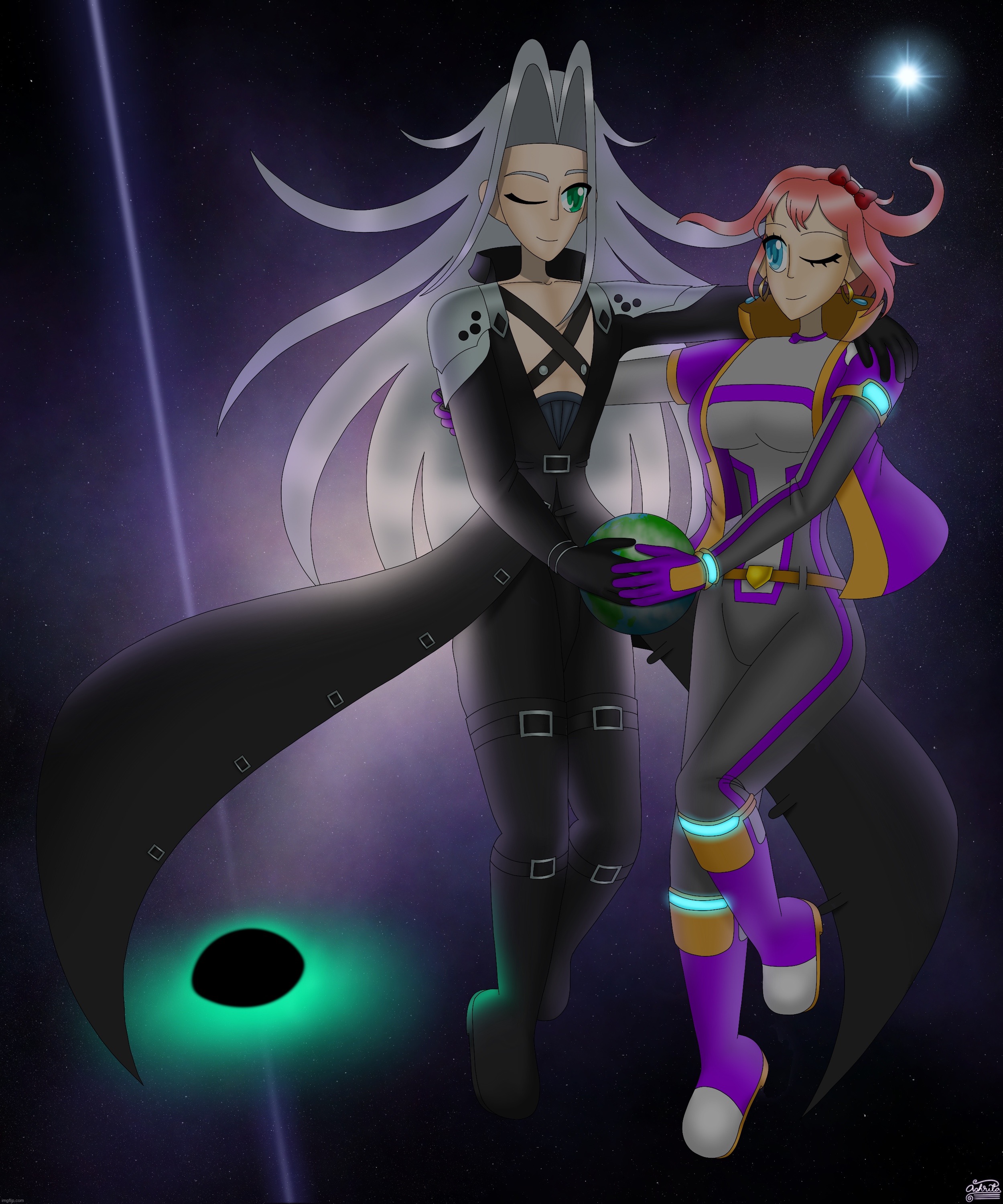 Just testing something | image tagged in sayori and sephiroth | made w/ Imgflip meme maker