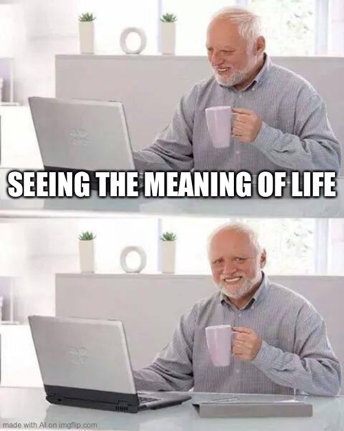 Actually is probably true | SEEING THE MEANING OF LIFE | image tagged in memes,hide the pain harold | made w/ Imgflip meme maker