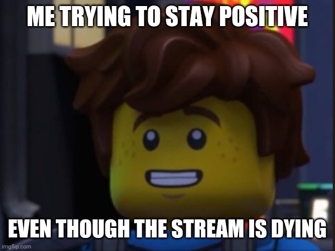 ;-; | ME TRYING TO STAY POSITIVE; EVEN THOUGH THE STREAM IS DYING | image tagged in ninjago,rip,stream | made w/ Imgflip meme maker