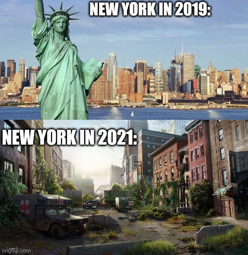 I am legend scene tells it all! | NEW YORK IN 2019:; NEW YORK IN 2021: | image tagged in new york,i am legend,funny,funny memes,meme,statue of liberty | made w/ Imgflip meme maker