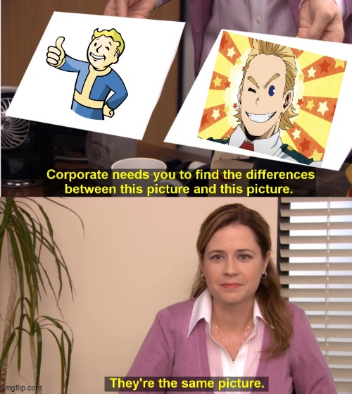 Mirio and Vault Boy | image tagged in memes,they're the same picture,my hero academia,fallout vault boy | made w/ Imgflip meme maker