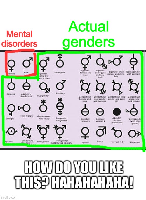Disclaimer this is not cisphobic it's just an uno reverse card for transphobes | Actual genders; Mental disorders; HOW DO YOU LIKE THIS? HAHAHAHAHA! | image tagged in funny,uno reverse card | made w/ Imgflip meme maker