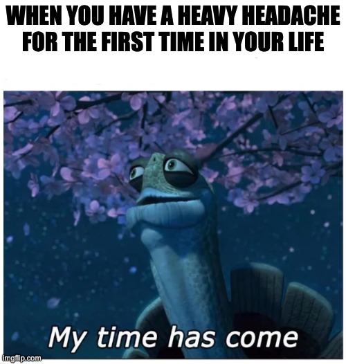 I'm gonna die | WHEN YOU HAVE A HEAVY HEADACHE FOR THE FIRST TIME IN YOUR LIFE | image tagged in my time has come | made w/ Imgflip meme maker