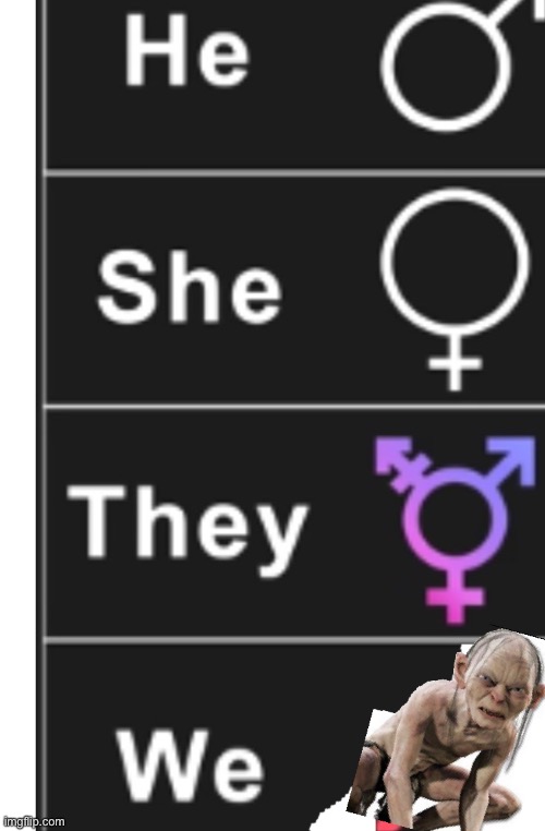 Gollum’s  gender | image tagged in gollum | made w/ Imgflip meme maker