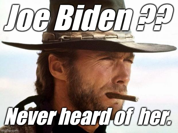 Clint Eastwood  | Joe Biden ?? Never heard of  her. | image tagged in clint eastwood | made w/ Imgflip meme maker