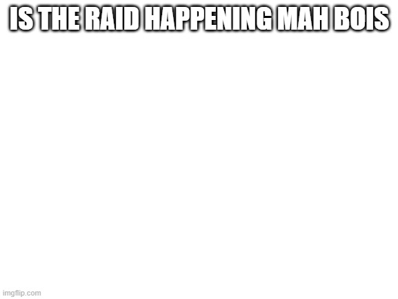 raid announcement (the leader: YES IT IS.) | IS THE RAID HAPPENING MAH BOIS | image tagged in blank white template | made w/ Imgflip meme maker