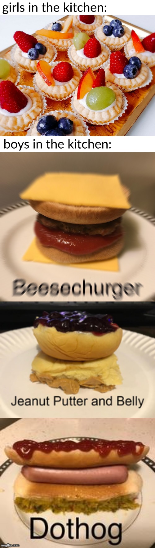 image tagged in beesechurger,cheeseburger,peanut butter,jelly,hotdog | made w/ Imgflip meme maker