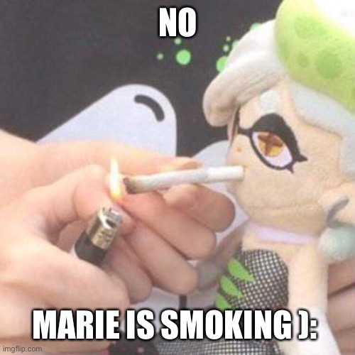 Marie Plush smoking | NO; MARIE IS SMOKING ): | image tagged in marie plush smoking | made w/ Imgflip meme maker