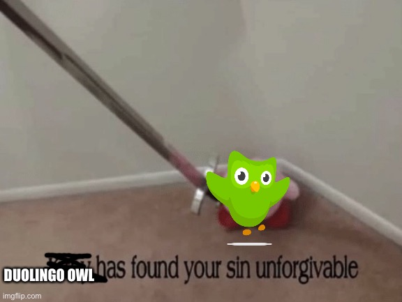 Kirby has found your sin unforgivable | DUOLINGO OWL | image tagged in kirby has found your sin unforgivable | made w/ Imgflip meme maker