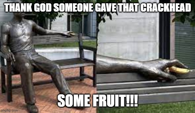 Reparations!!!! | THANK GOD SOMEONE GAVE THAT CRACKHEAD; SOME FRUIT!!! | image tagged in nwo,leftist terrorism,reparations | made w/ Imgflip meme maker