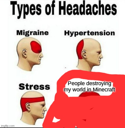 Darn it | People destroying my world in Minecraft | image tagged in types of headaches meme | made w/ Imgflip meme maker