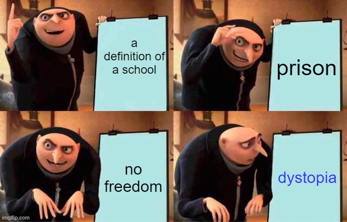 Gru's Plan | a definition of a school; prison; no freedom; dystopia | image tagged in memes,gru's plan | made w/ Imgflip meme maker