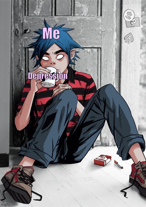 Why is it spicy? | Me; Depression | image tagged in gorillaz,depression | made w/ Imgflip meme maker