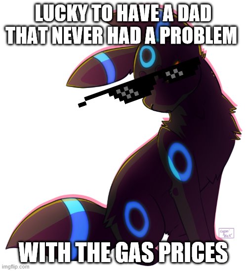 Umbreon | LUCKY TO HAVE A DAD THAT NEVER HAD A PROBLEM WITH THE GAS PRICES | image tagged in umbreon | made w/ Imgflip meme maker